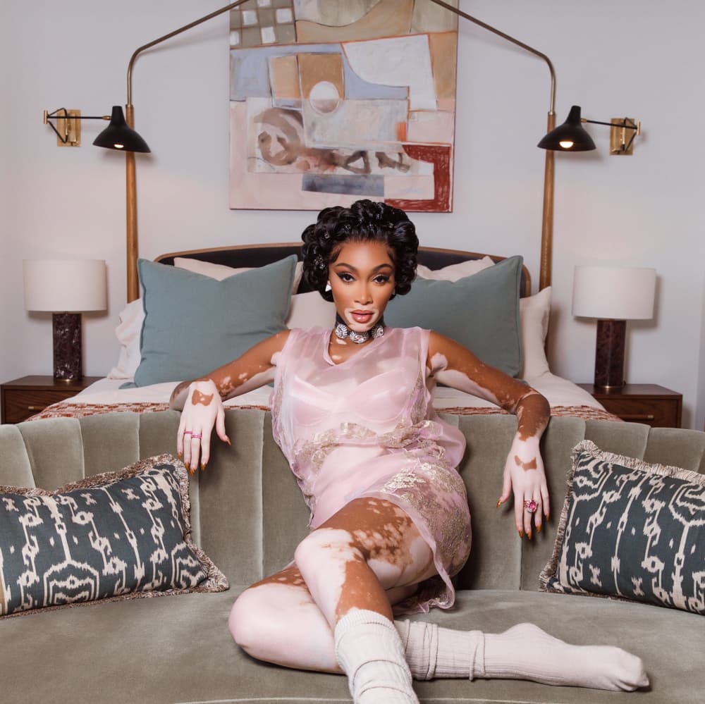 winnie harlow green dress Winnie Harlow 2023 Cannes Film Festival Two-Tone Red Carpet Gown main image 1