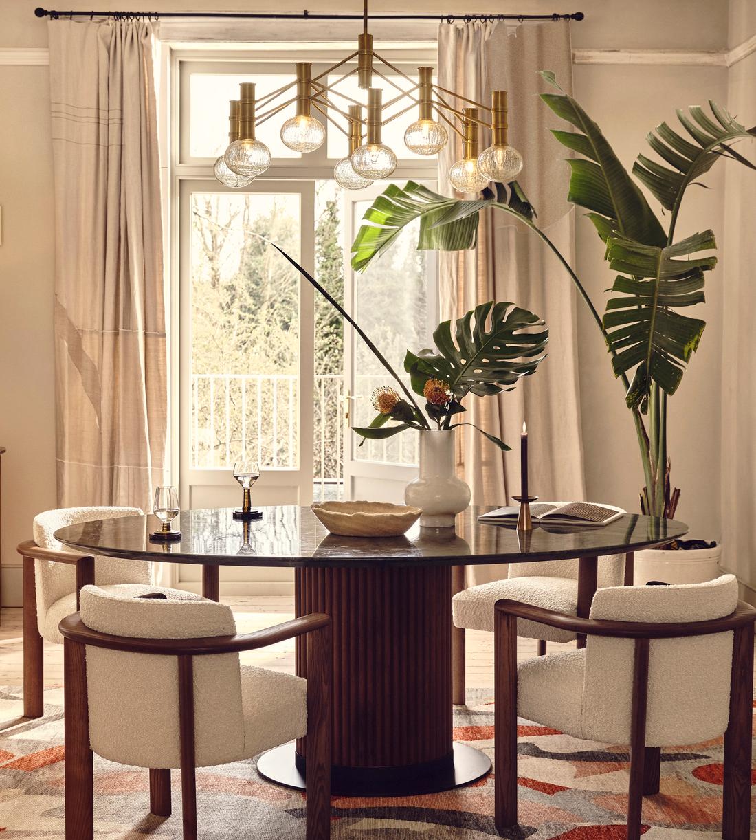 Murcell Oval Dining Table, Brazilian Green Marble, Diffused