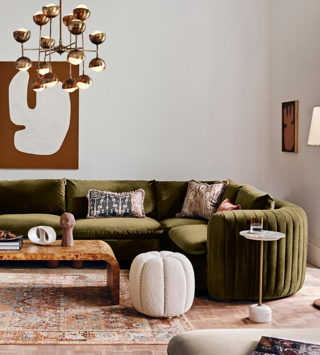 Vivienne Modular Corner Sofa, Velvet Olive