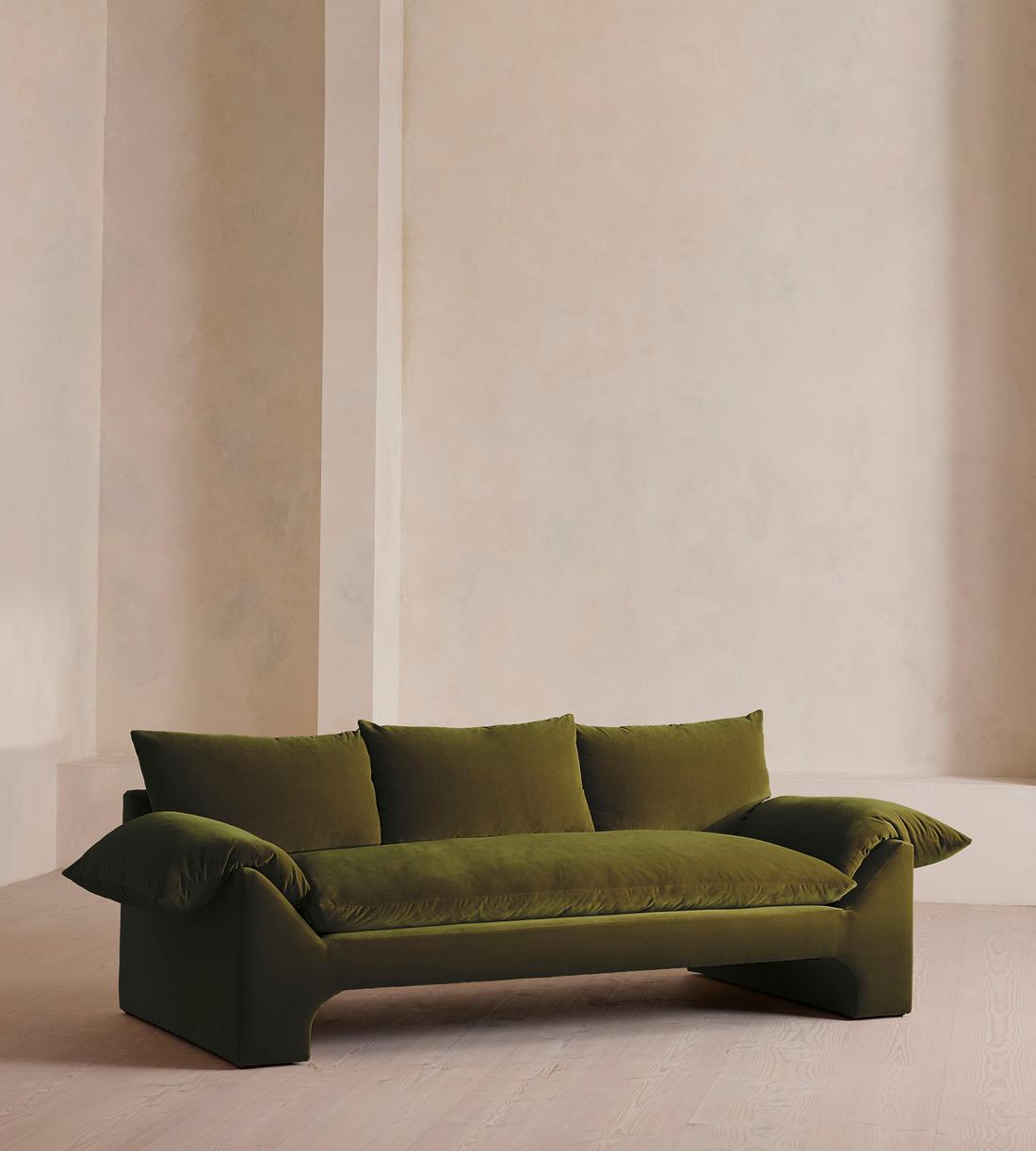 Wyatt Three Seater Sofa, Velvet, Olive, US