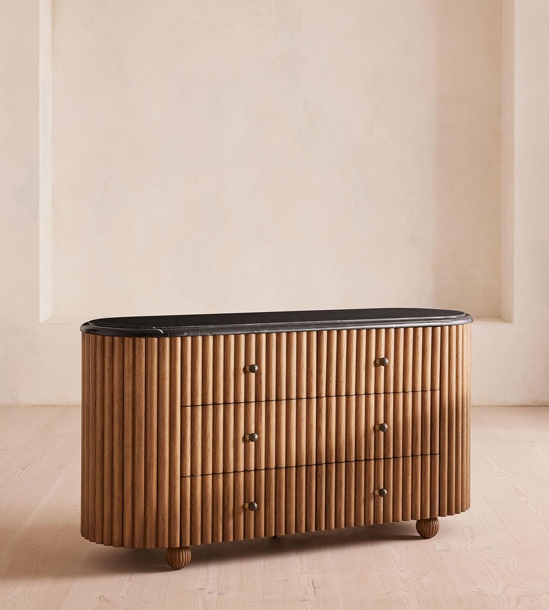 Carlisle Six Drawer Dresser, Black Marquina Marble