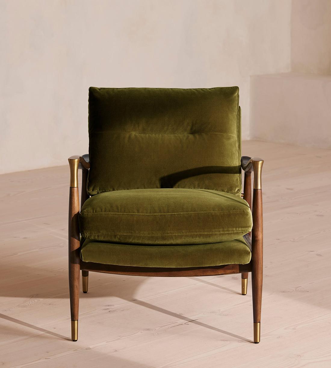Theodore Armchair, Velvet, Olive, US
