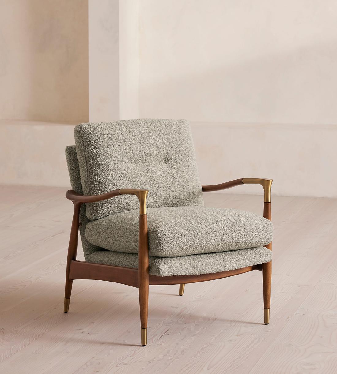 Theodore Armchair, Textured Wool Boucle, Pistachio
