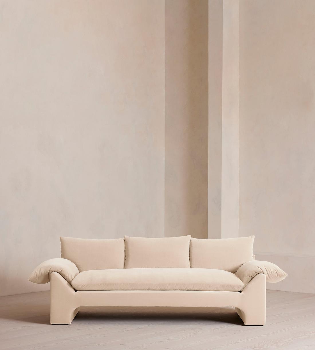 Wyatt Three Seater Sofa, Velvet, Porcelain, US