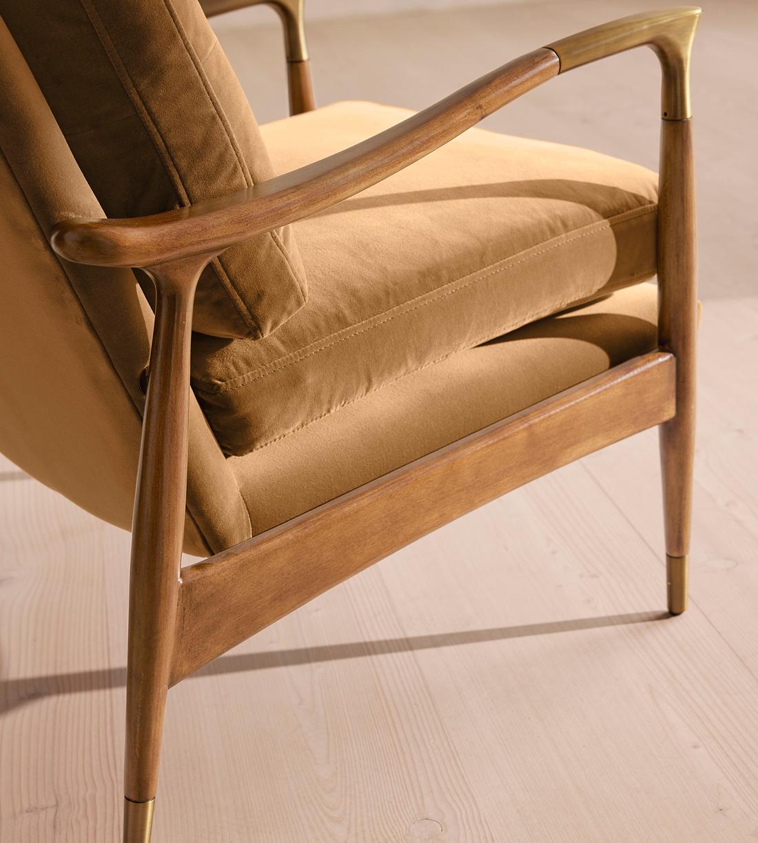 Theodore Oak Armchair, Velvet, Camel