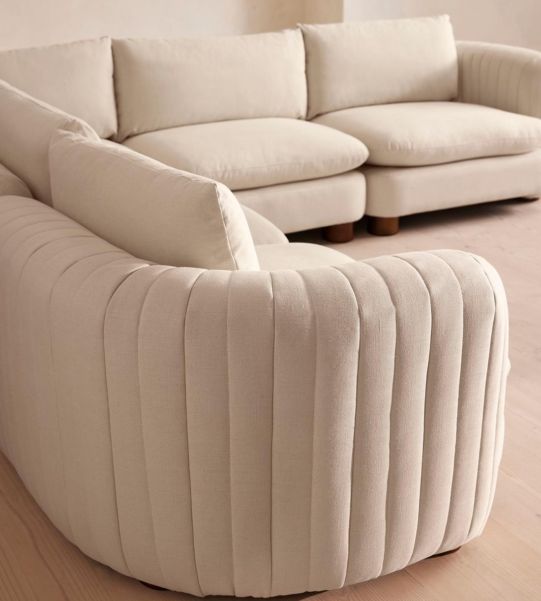 Vivienne Deeper Sit Sectional Sofa, Corner Sofa, Linen, Bisque, US, image size:1100x1222