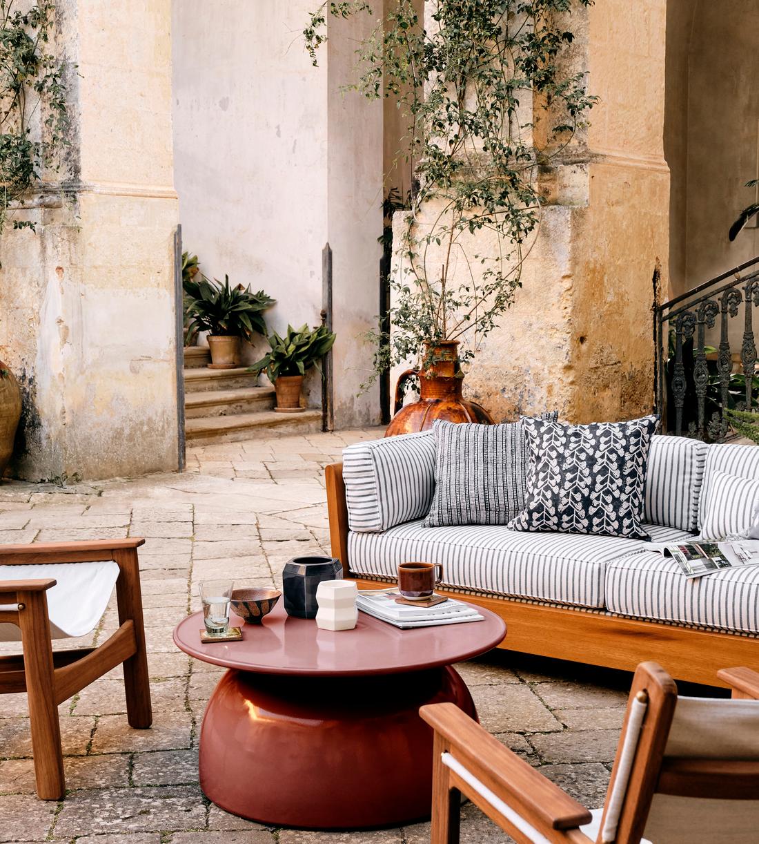 Rina Outdoor Concrete Coffee Table, Maroon