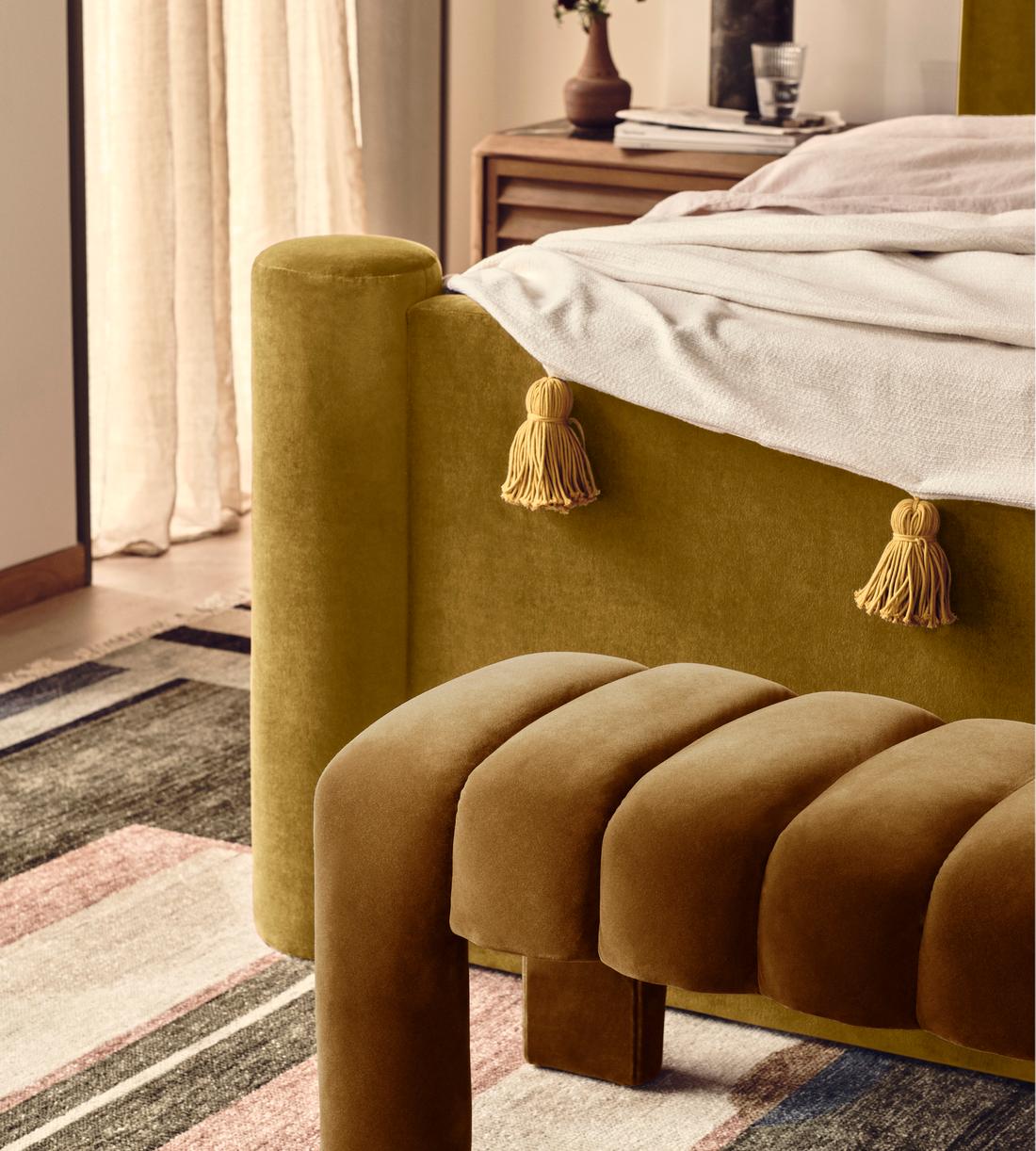 Willis Bench, Velvet, Mustard, US