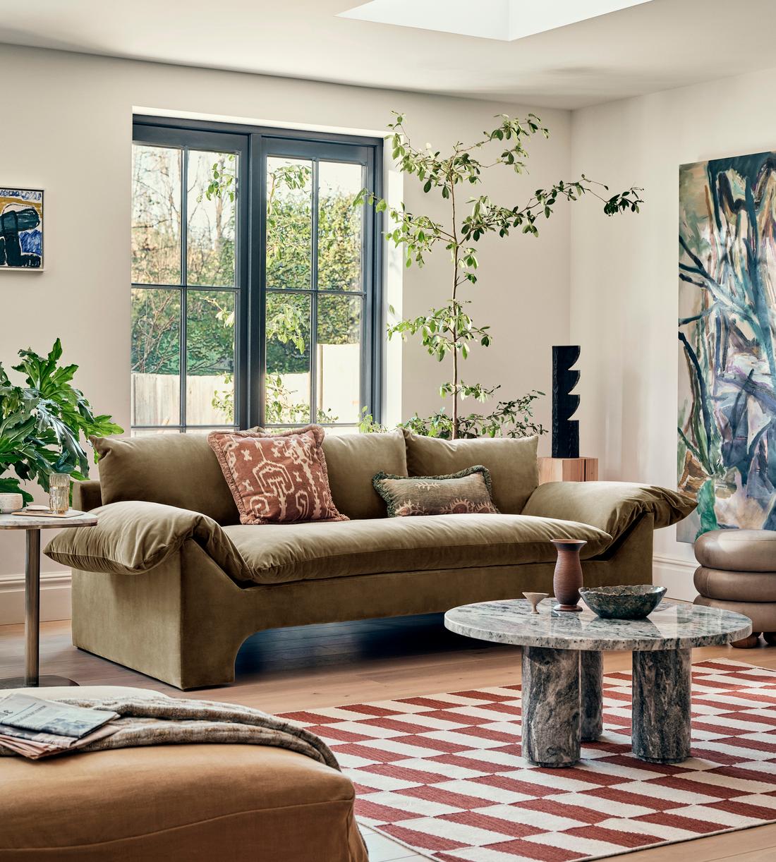 Wyatt Three Seater Sofa, Velvet, Lichen