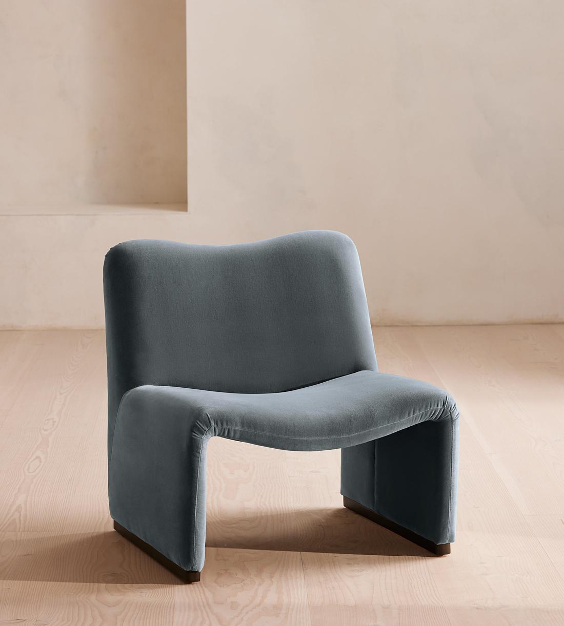 Lovett Armchair, Velvet, Grey Blue