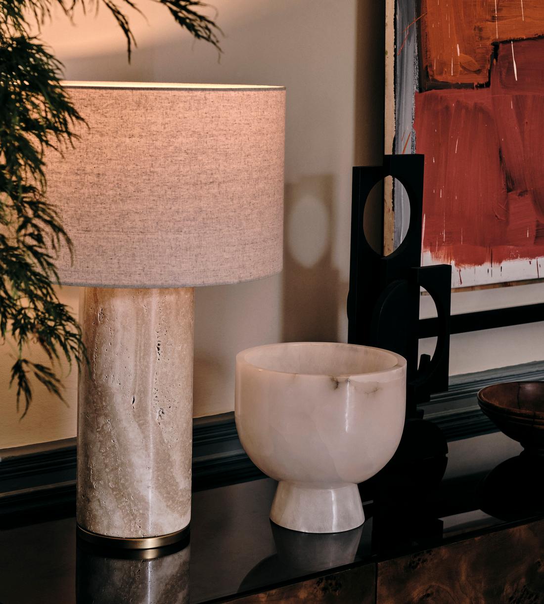 Remi Stone Table Lamp, Cream