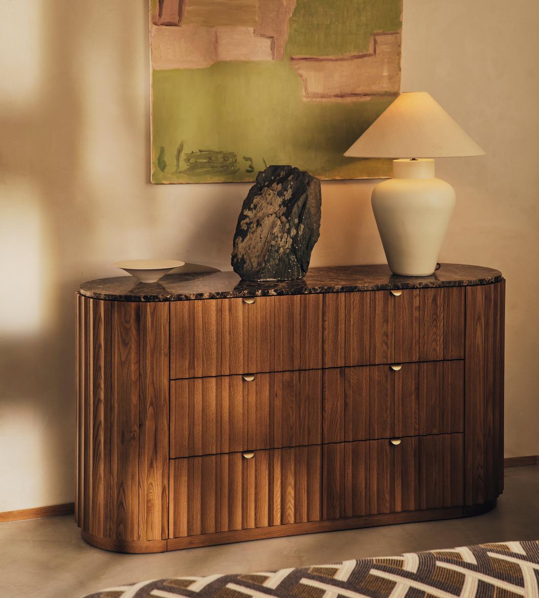 Railton Six Drawer Dresser, Dark Emperador Marble