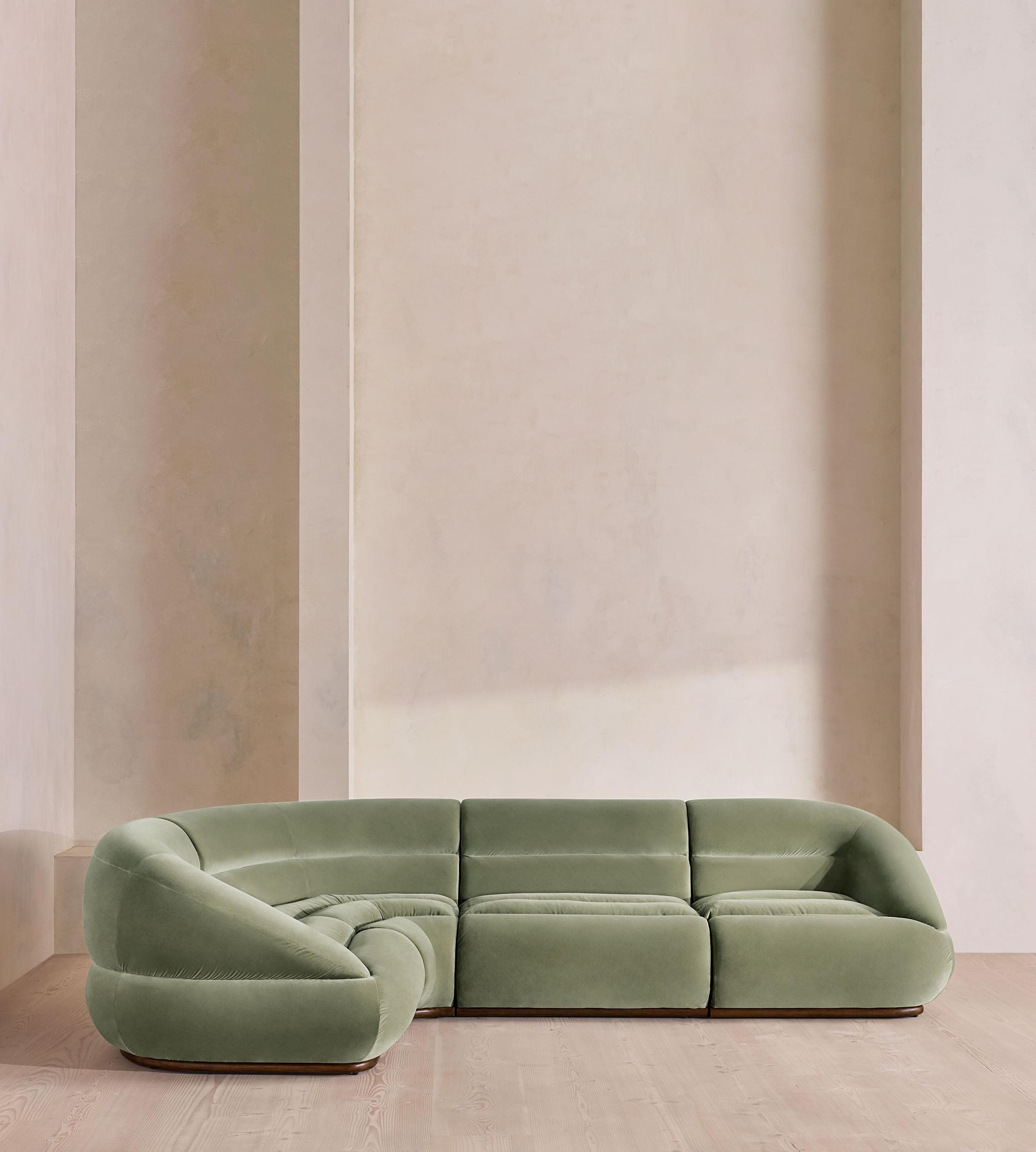 Edison Sectional Sofa, L-Shape Sofa, Velvet, Seafoam US