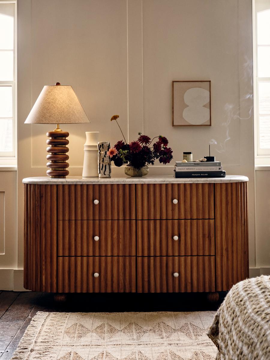 Soho Home Carlisle Six Drawer Dresser, Carrara Marble | White