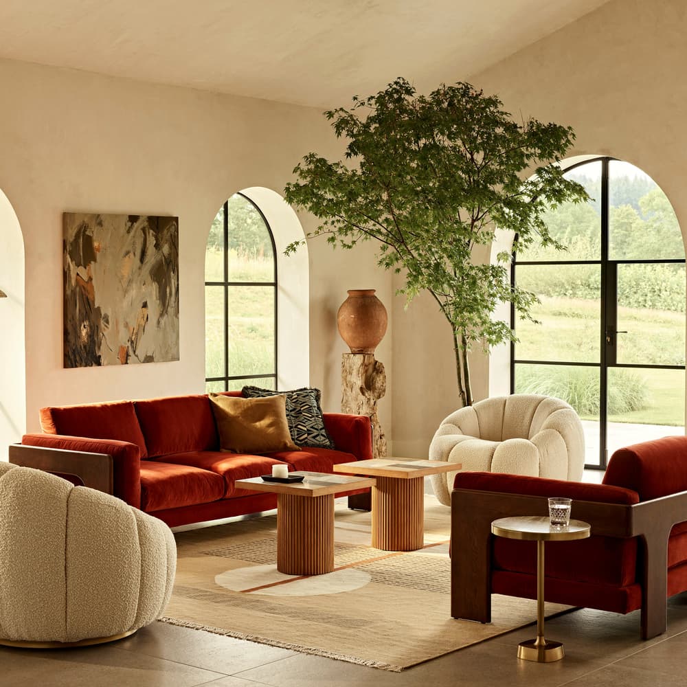 Marcia Three Seater Sofa - Velvet - Rust - US - Lifestyle - Image 3
