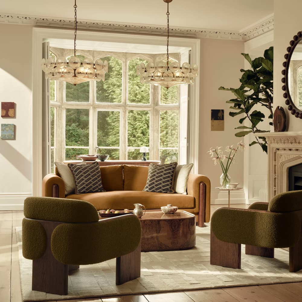 Farrell Three Seater Sofa - Linen - Ochre - UK - Lifestyle - Image 3