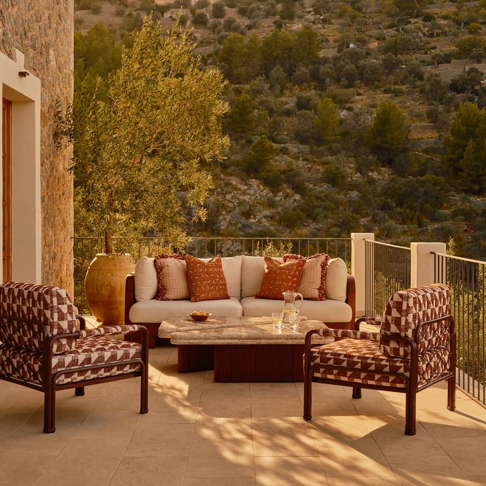 Elias Outdoor Armchair - Geometric - Maroon - UK - Lifestyle - Image 3