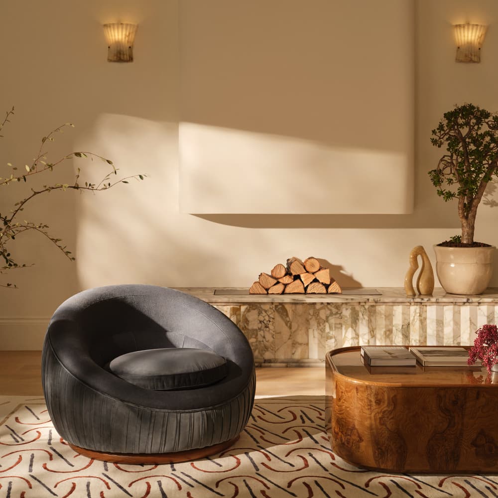 Abel Armchair - Velvet & Linen - Grey Blue - Lifestyle - Image 3