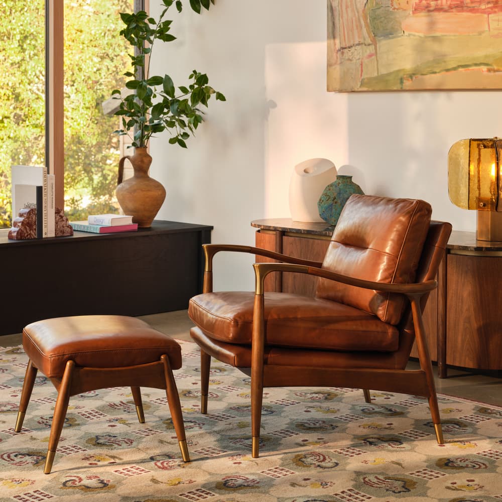 Theodore Footstool - Leather Chestnut - Lifestyle - Image 3