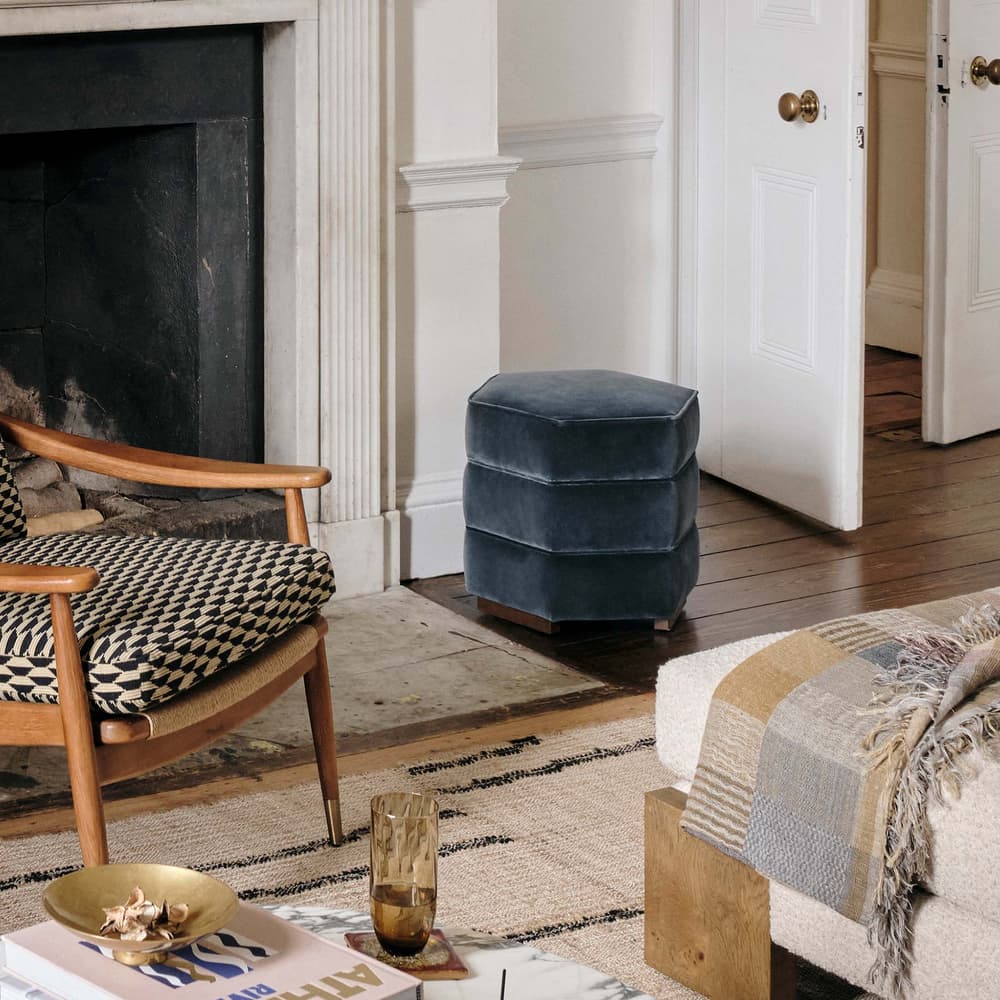 Lyla Footstool - Velvet - Grey Blue - Lifestyle - Image 3