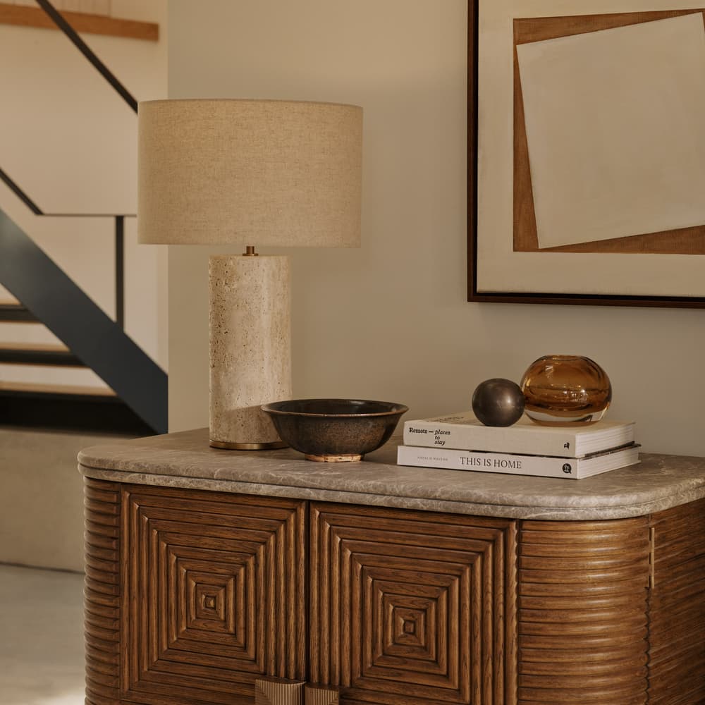 Remi Stone Table Lamp - Cream - US - Lifestyle - Image 3