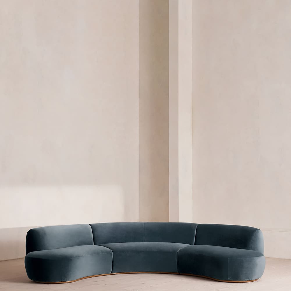 Aline Serpentine Modular Sofa - Four Seater - Grey Blue Velvet - UK - Listing - Image 3