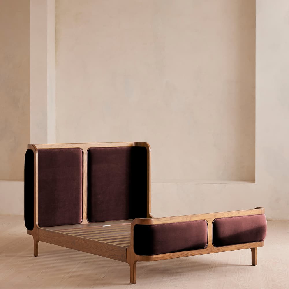 Belsa Bed - Light Wood - King - Velvet - Aubergine - UK - Images - Image 3