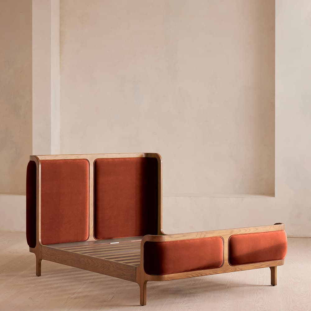 Belsa Bed - Light Oak - Queen - Velvet - Rust - US - Images - Image 3