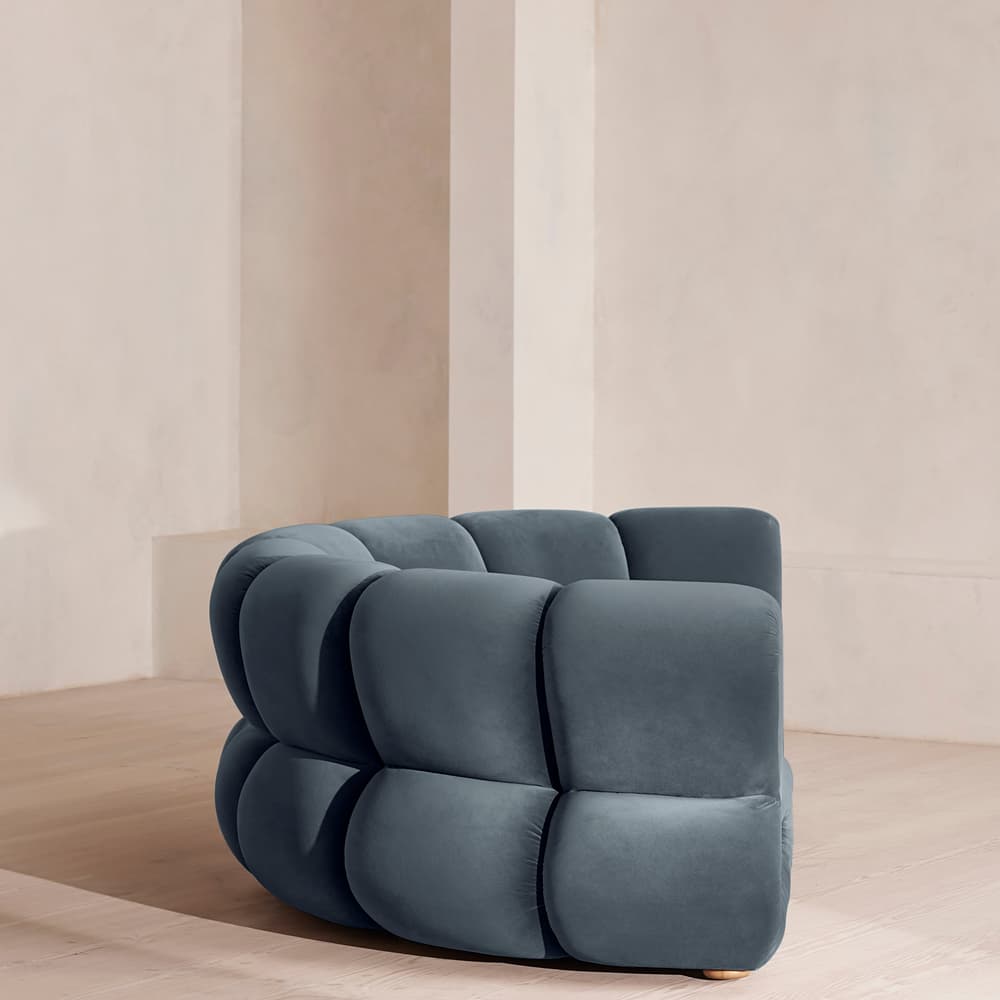 Noelle Modular Curved Sofa - Four Seater - Velvet - Grey Blue - Images - Image 3