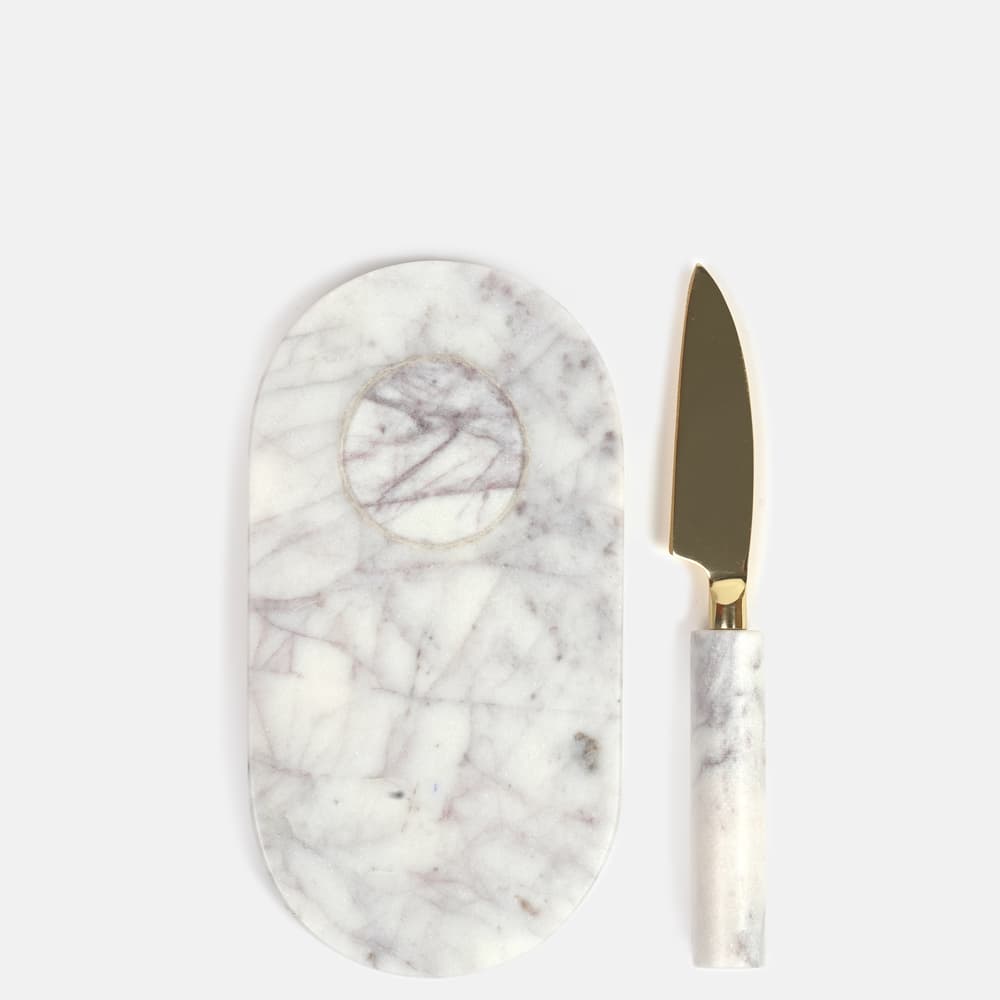 Jermyn Chopping Board Small with Knife - White Marble - Images - Image 3