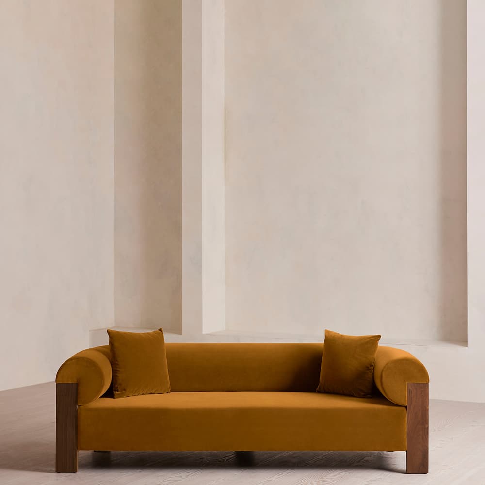 Eldon Three Seater Sofa - Walnut - Velvet - Mustard - US - Listing - Image 3