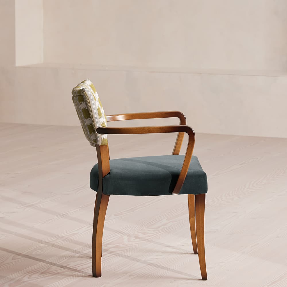Molina Dining Armchair - Ikat Stripe and Velvet - Grey Blue US - Images - Image 3