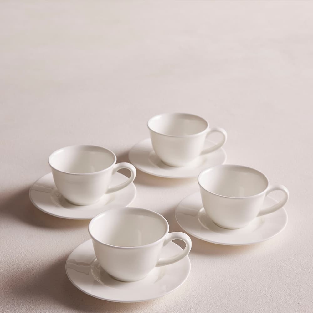 House Espresso Cup and Saucer - Bone China - White - Set of Four - Images - Image 3