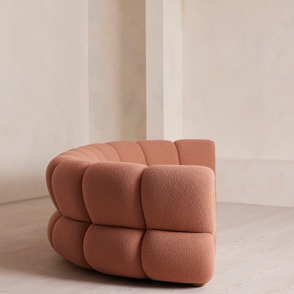 Noelle Sectional Curved Sofa - Six Seater - Textured Wool Boucle - Coral - US - Images - Image 3