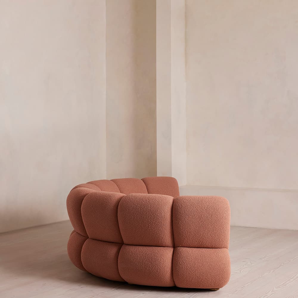Noelle Sectional Curved Sofa - Four Seater - Textured Wool Boucle - Coral - US - Images - Image 3