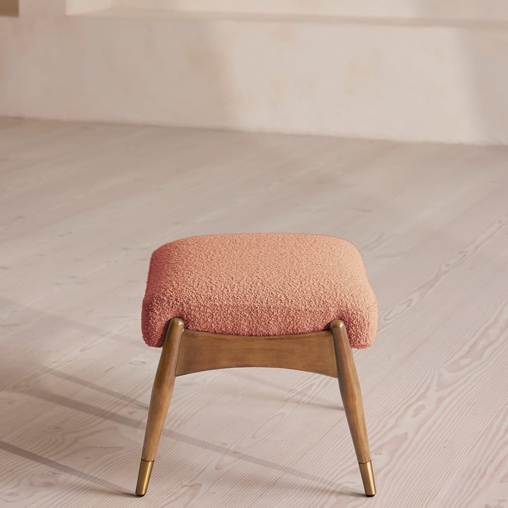 Theodore Oak Footstool - Textured Wool Boucle - Coral - Images - Image 3