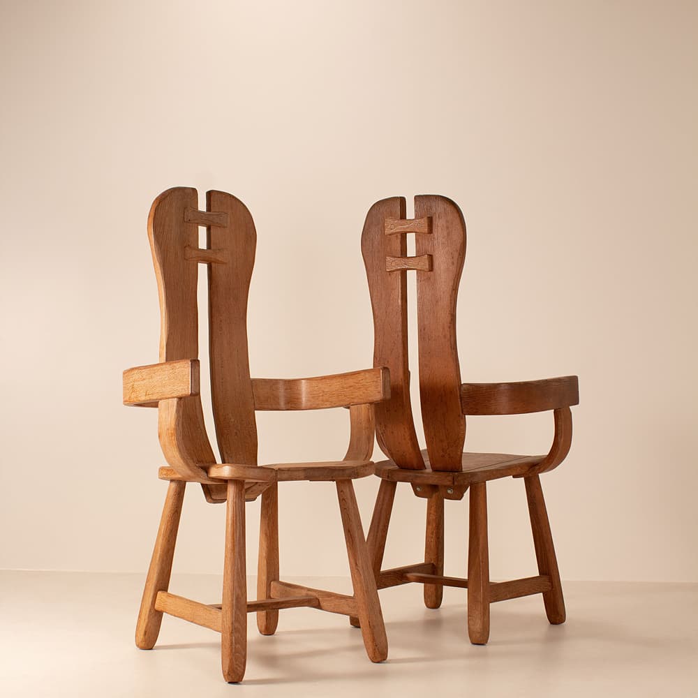 Vintage Pair of De Puydt Brutalist Arm Chairs - Oak - Images - Image 3