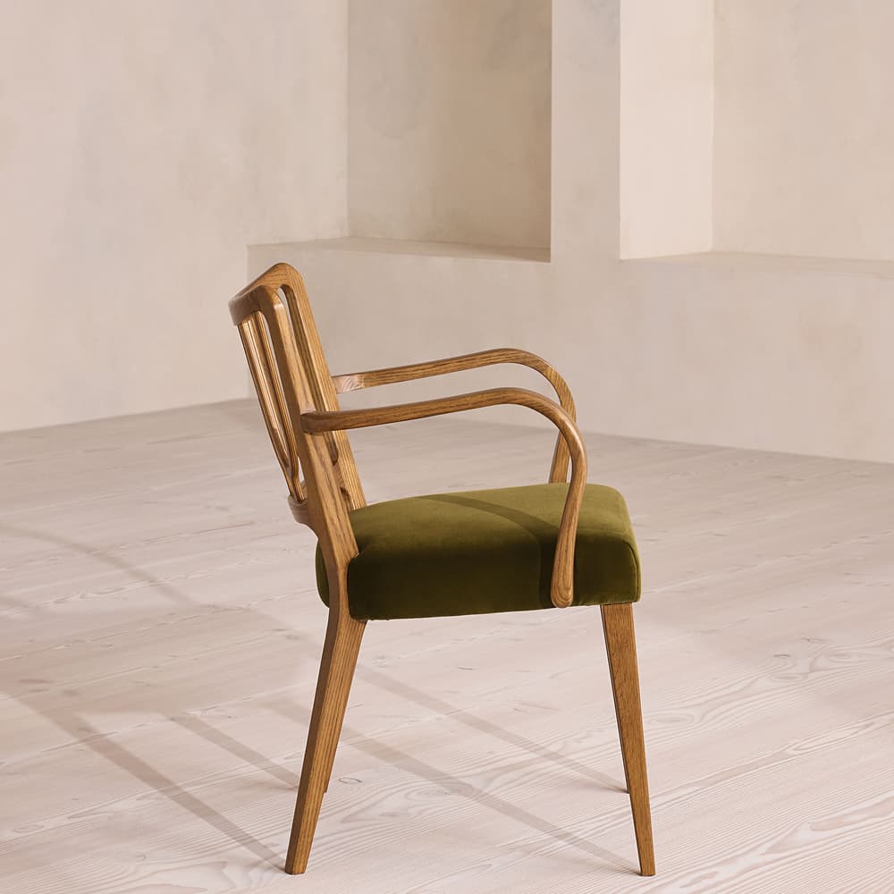 Leonie Armed Dining Chair - Velvet - Olive - Images - Image 3