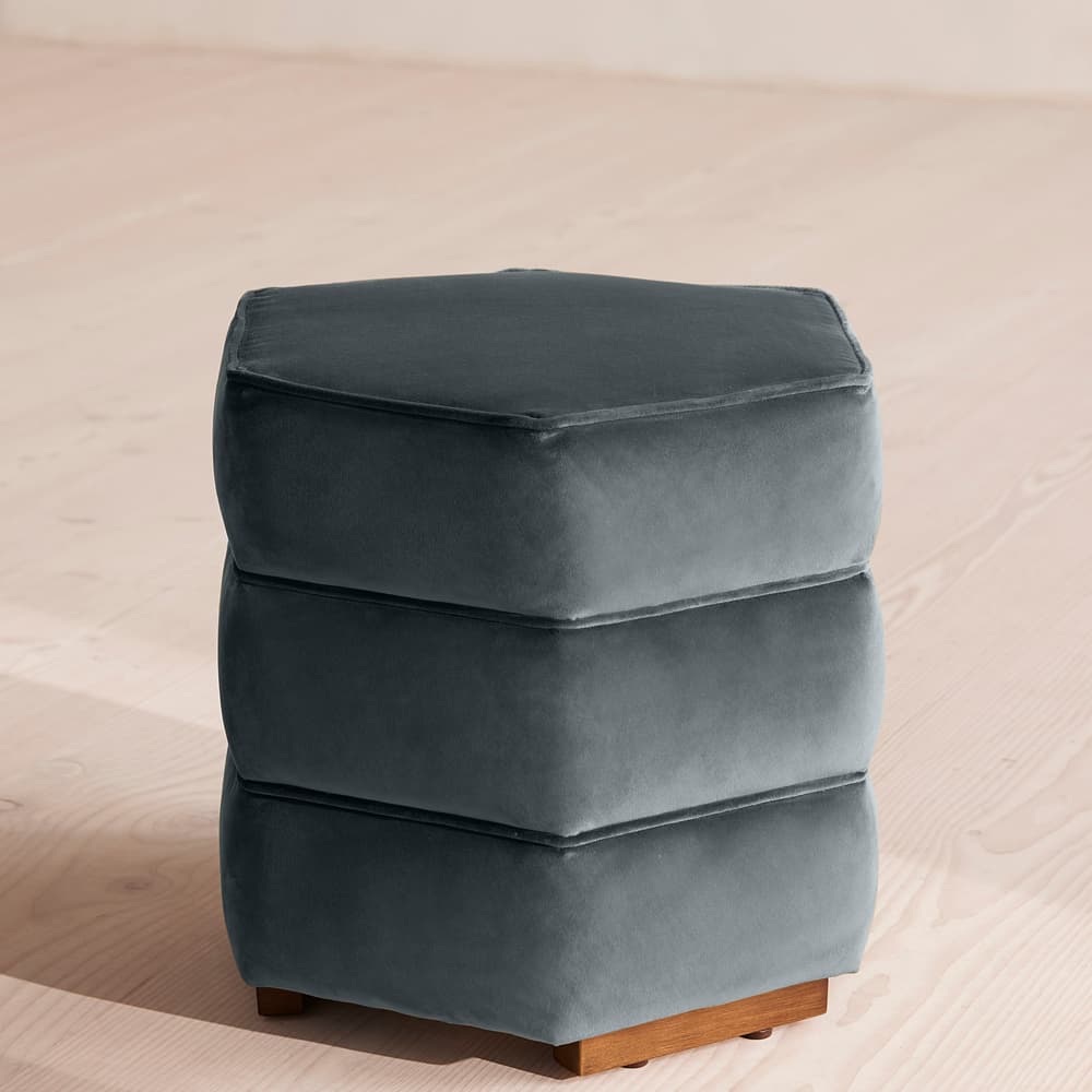 Lyla Footstool - Velvet - Grey Blue - US - Listing - Image 3