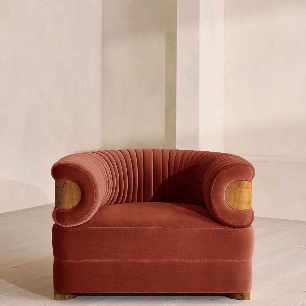 Caleb Armchair - Dark Burl - Velvet - Rust - UK - Listing - Image 3