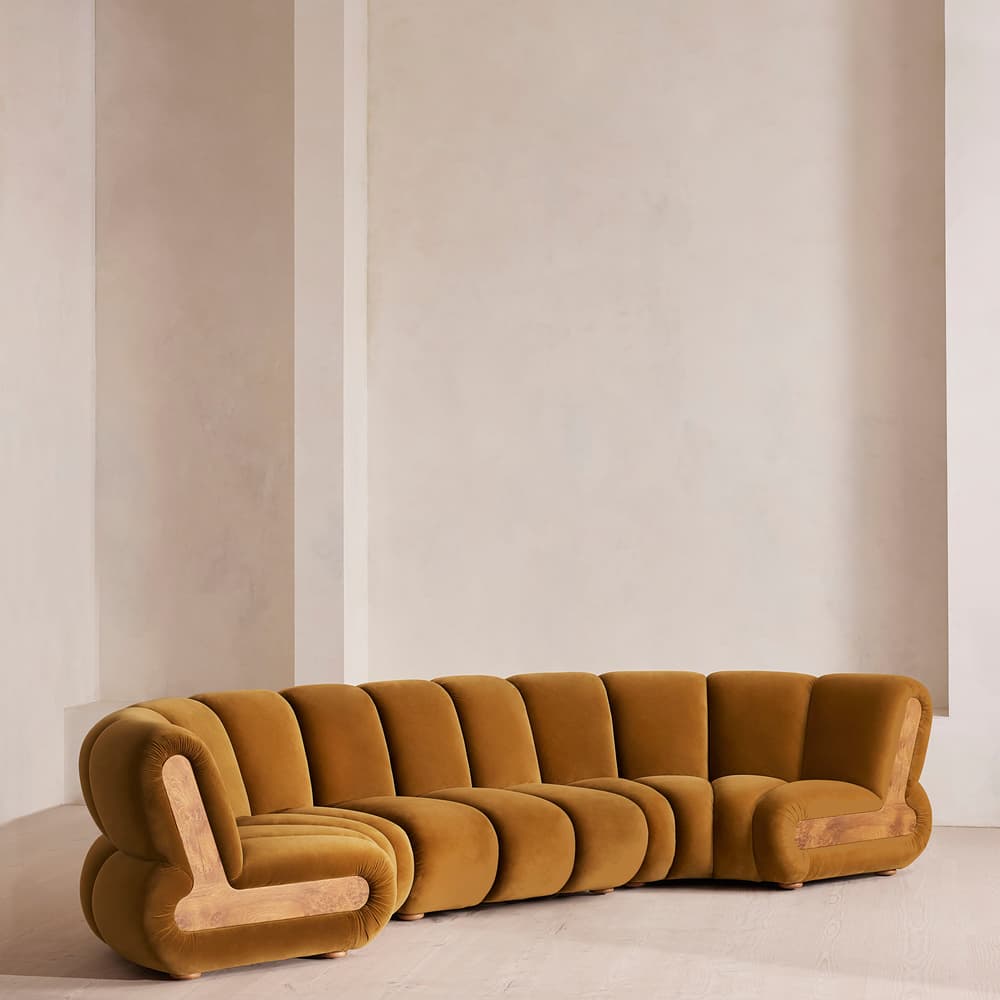 Noelle Modular Curved Sofa - Six Seater - Velvet Mustard - Listing - Image 3