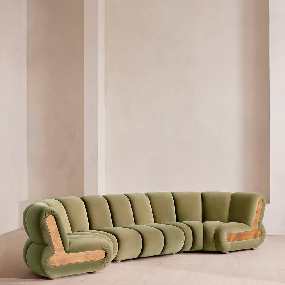 Noelle Modular Curved Sofa - Six Seater - Velvet Lichen - Listing - Image 3
