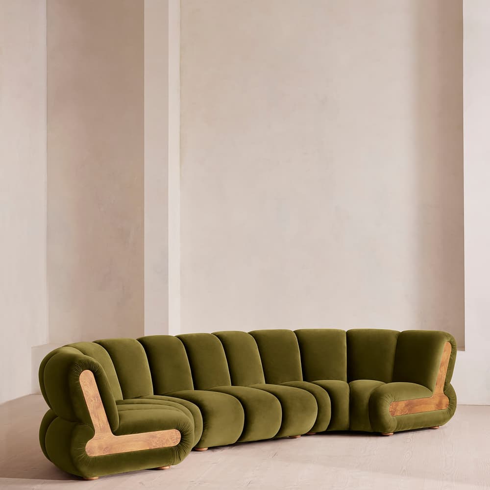 Noelle Modular Curved Sofa - Six Seater - Velvet Olive - Listing - Image 3