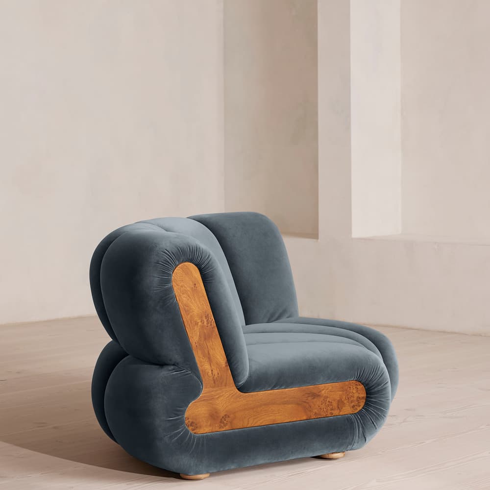 Noelle Modular Curved Armchair - Velvet Grey Blue - UK - Images - Image 3