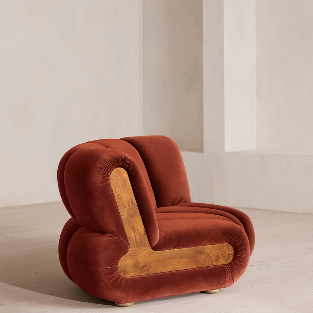 Noelle Sectional Curved Armchair - Velvet Rust - US - Images - Image 3