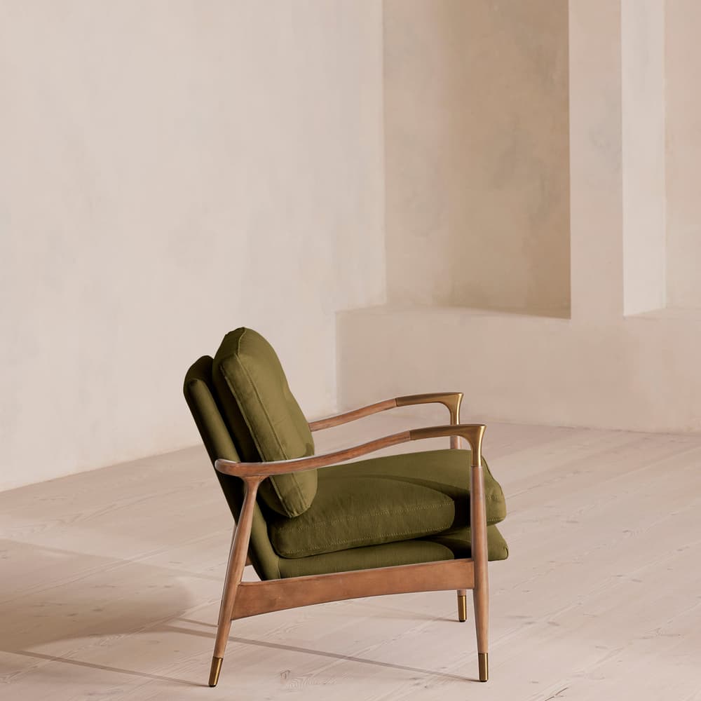 Theodore Oak Armchair - Linen - Olive - Images - Image 3