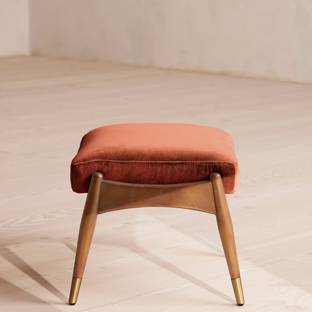 Theodore Oak Footstool Velvet Rust - Images - Image 3
