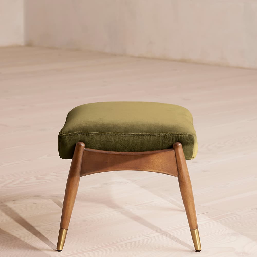 Theodore Oak Footstool Velvet Olive - US - Images - Image 3