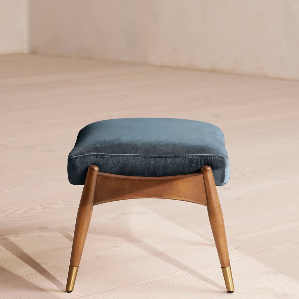 Theodore Oak Footstool - Velvet - Grey Blue - Images - Image 3