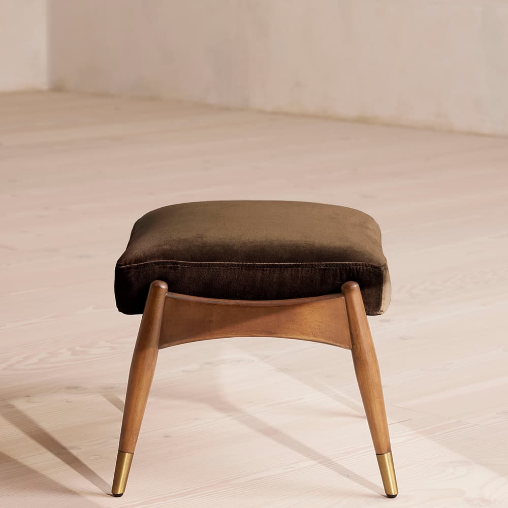 Theodore Oak Footstool - Velvet - Chocolate Brown - Images - Image 3